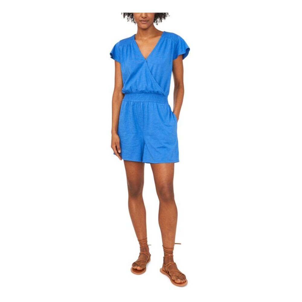 RILEY&RAE Womens Blue Stretch Flutter Sleeve Surplice Neckline Romper XXL